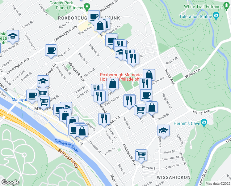 map of restaurants, bars, coffee shops, grocery stores, and more near 407 Rector Street in Philadelphia