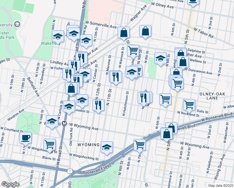 map of restaurants, bars, coffee shops, grocery stores, and more near 4937 North Warnock Street in Philadelphia