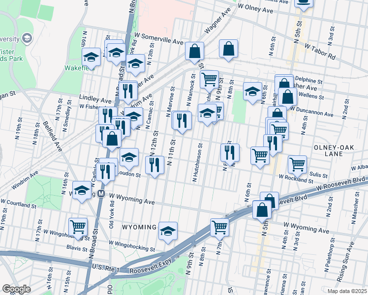 map of restaurants, bars, coffee shops, grocery stores, and more near 4937 North Warnock Street in Philadelphia