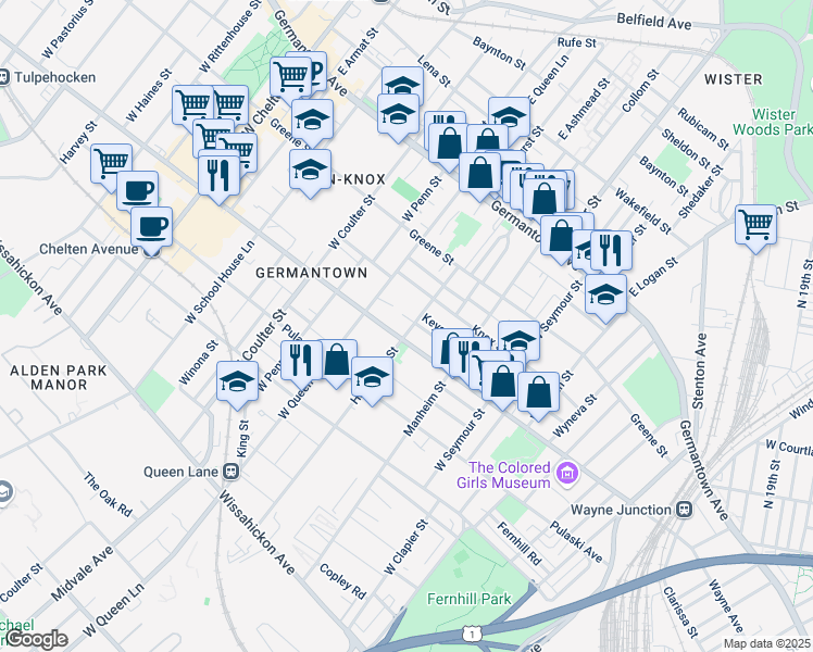 map of restaurants, bars, coffee shops, grocery stores, and more near 179 W Hansberry St in Philadelphia