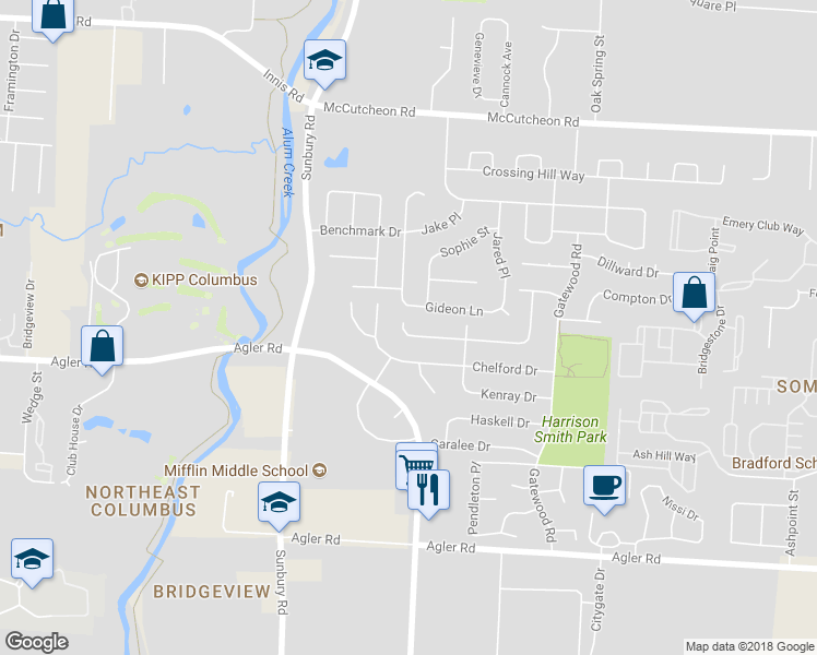 map of restaurants, bars, coffee shops, grocery stores, and more near 2756 Lidell Place in Columbus