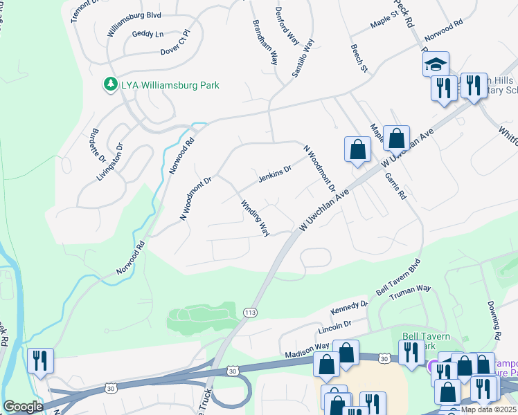 map of restaurants, bars, coffee shops, grocery stores, and more near 75 Gunning Lane in Downingtown