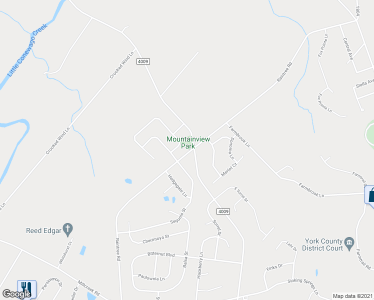 map of restaurants, bars, coffee shops, grocery stores, and more near 15 Raintree Road in York