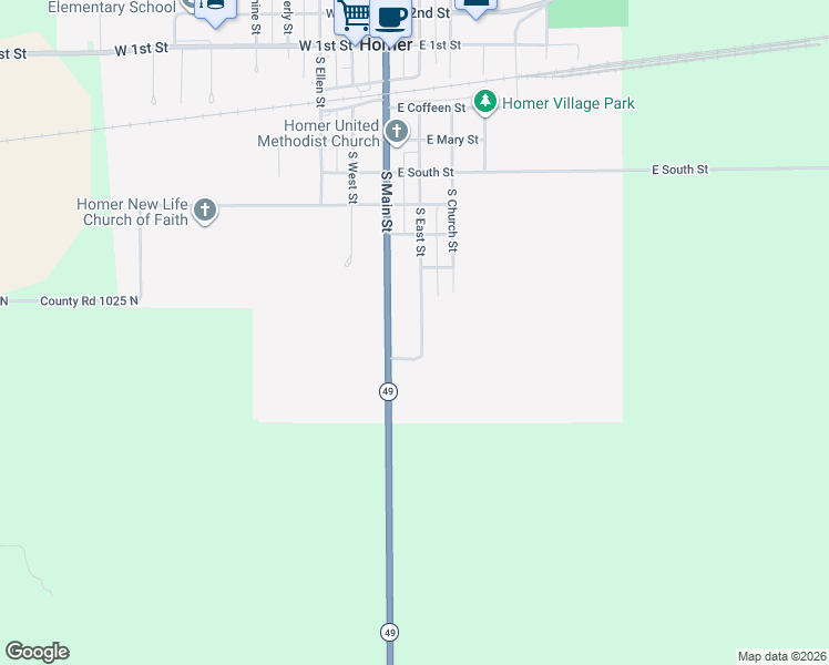 map of restaurants, bars, coffee shops, grocery stores, and more near 720 South East Street in Homer