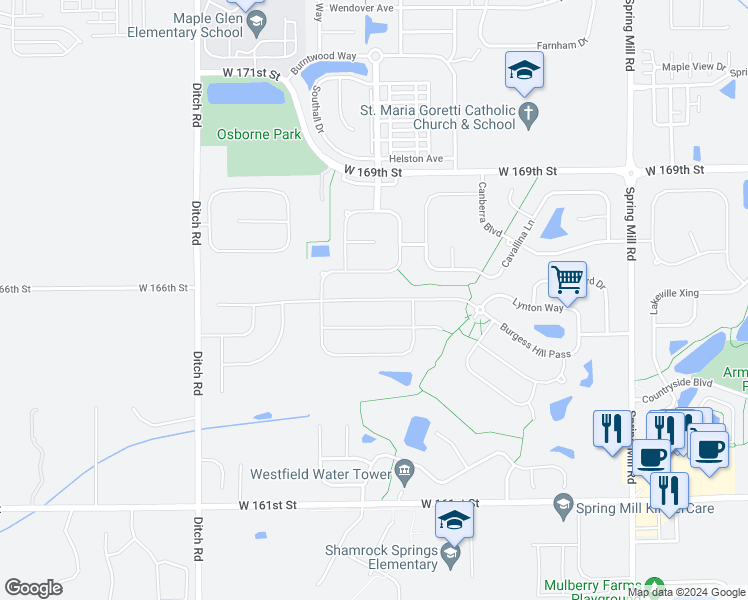 map of restaurants, bars, coffee shops, grocery stores, and more near 967 Burgess Hill Pass in Westfield