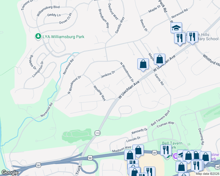 map of restaurants, bars, coffee shops, grocery stores, and more near 49 Gunning Lane in Downingtown