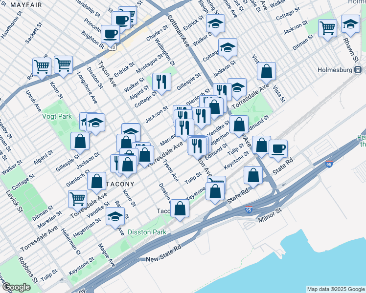 map of restaurants, bars, coffee shops, grocery stores, and more near in Philadelphia