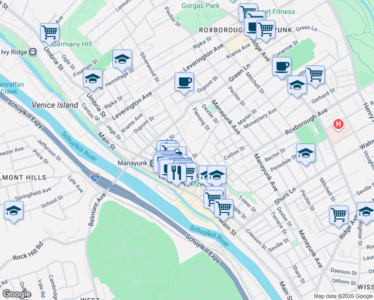 map of restaurants, bars, coffee shops, grocery stores, and more near in Philadelphia