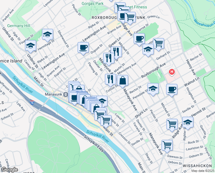 map of restaurants, bars, coffee shops, grocery stores, and more near 223 Grape Street in Philadelphia