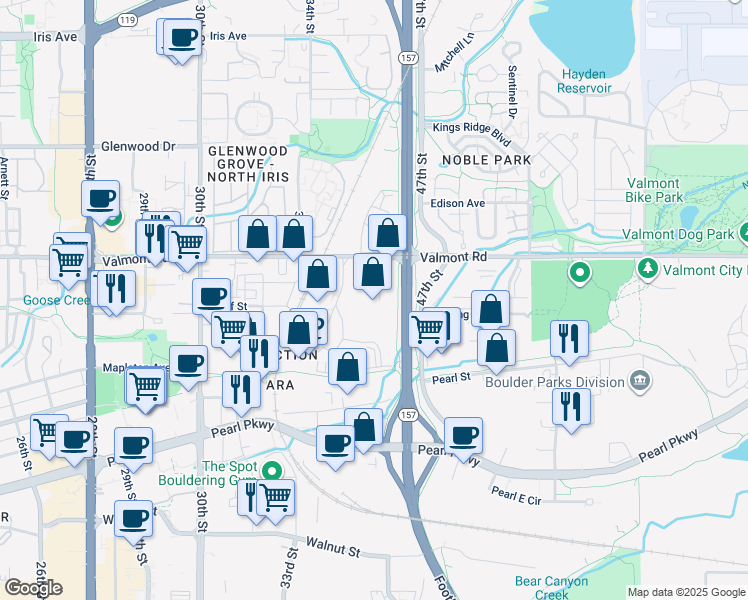 map of restaurants, bars, coffee shops, grocery stores, and more near 2905 Center Green Ct in Boulder