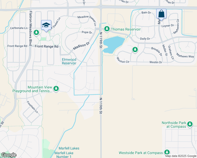 map of restaurants, bars, coffee shops, grocery stores, and more near 2583 North 119th Street in Lafayette