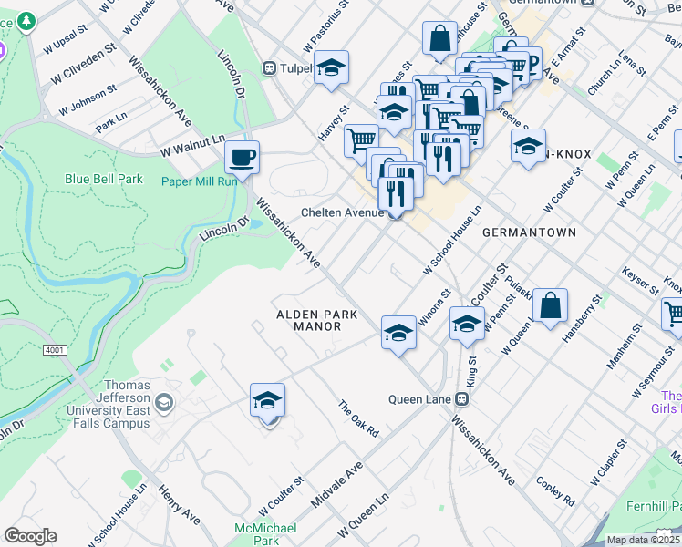 map of restaurants, bars, coffee shops, grocery stores, and more near 515 West Chelten Avenue in Philadelphia