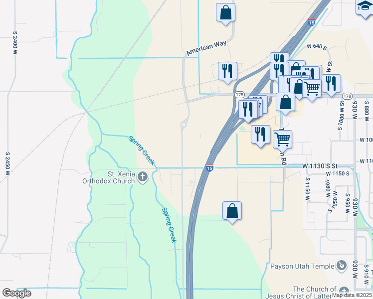 map of restaurants, bars, coffee shops, grocery stores, and more near 1045 South 1700 West in Payson