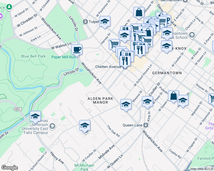 map of restaurants, bars, coffee shops, grocery stores, and more near in Philadelphia