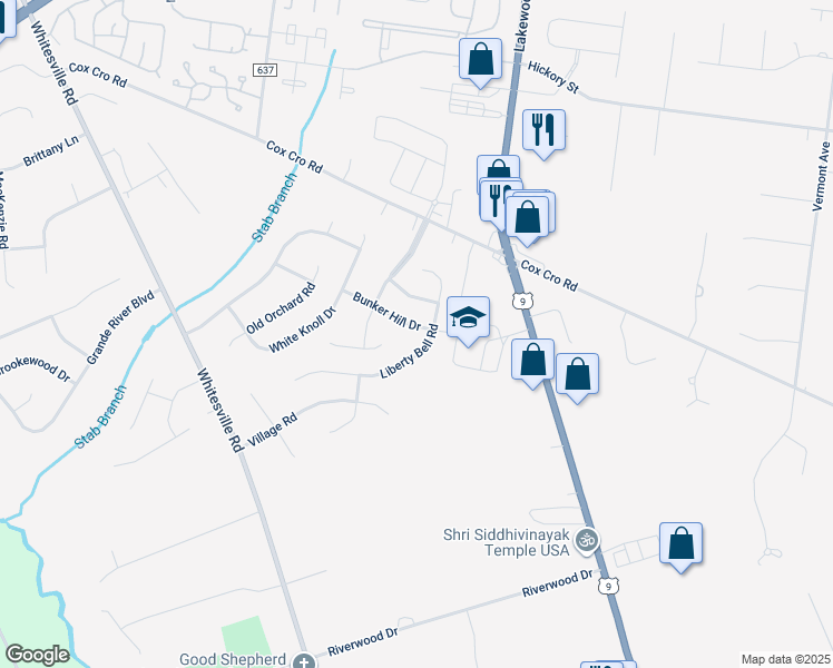 map of restaurants, bars, coffee shops, grocery stores, and more near 16 Bunker Hill Drive in Toms River