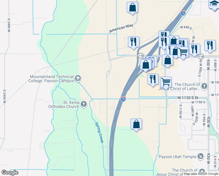 map of restaurants, bars, coffee shops, grocery stores, and more near 1045 South 1700 West in Payson