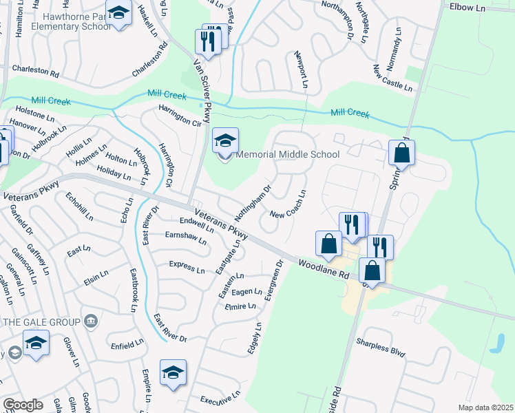 map of restaurants, bars, coffee shops, grocery stores, and more near 23 Nottingham Drive in Willingboro