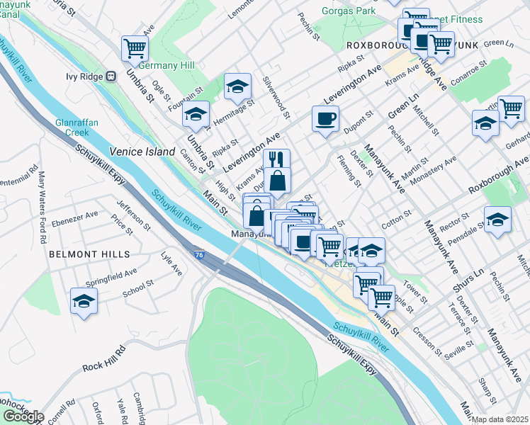 map of restaurants, bars, coffee shops, grocery stores, and more near in Philadelphia