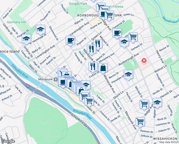 map of restaurants, bars, coffee shops, grocery stores, and more near 220 Grape Street in Philadelphia