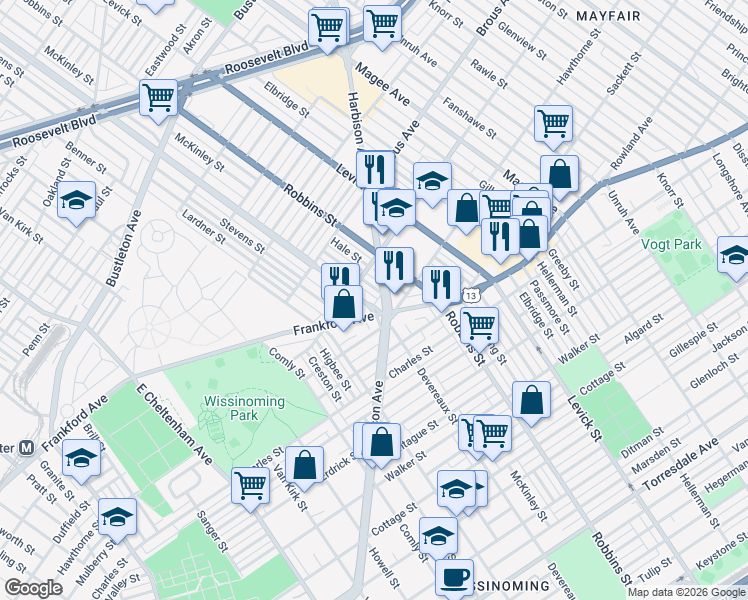 map of restaurants, bars, coffee shops, grocery stores, and more near in Philadelphia