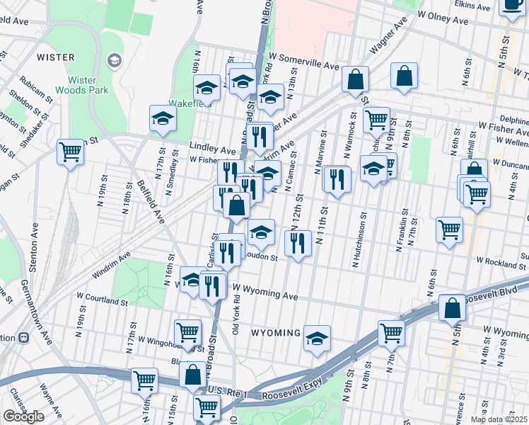 map of restaurants, bars, coffee shops, grocery stores, and more near in Philadelphia