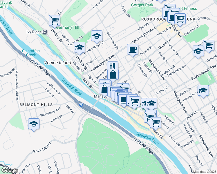map of restaurants, bars, coffee shops, grocery stores, and more near in Philadelphia