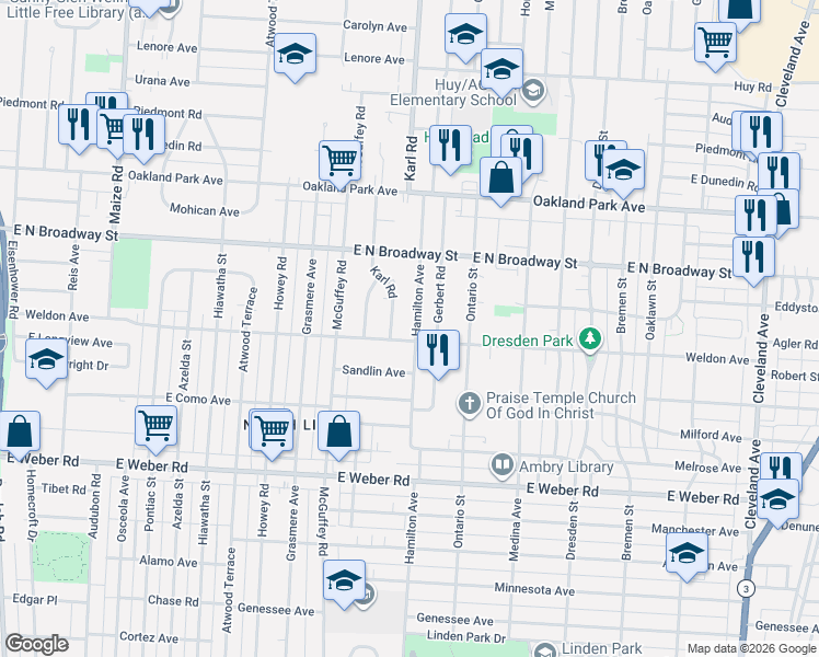 map of restaurants, bars, coffee shops, grocery stores, and more near 1273 Weldon Avenue in Columbus
