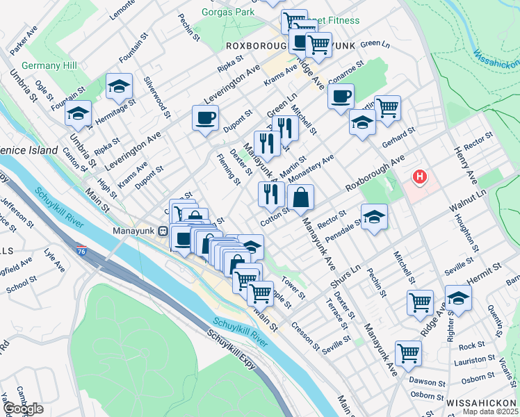 map of restaurants, bars, coffee shops, grocery stores, and more near 220 Grape Street in Philadelphia