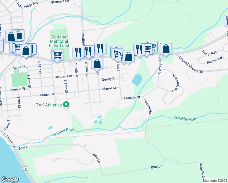 map of restaurants, bars, coffee shops, grocery stores, and more near 1710 Manor Street in Columbia
