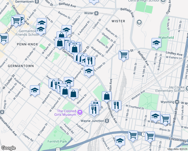 map of restaurants, bars, coffee shops, grocery stores, and more near in Philadelphia