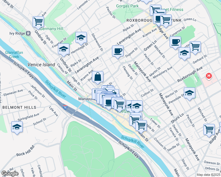map of restaurants, bars, coffee shops, grocery stores, and more near 152 Gay Street in Philadelphia