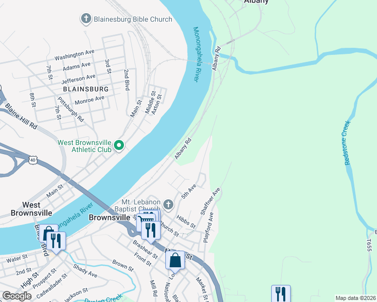 map of restaurants, bars, coffee shops, grocery stores, and more near 555 5th Ave in Brownsville