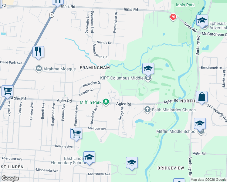map of restaurants, bars, coffee shops, grocery stores, and more near 2913 Bridgewalk Street in Columbus