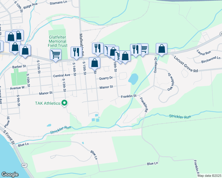 map of restaurants, bars, coffee shops, grocery stores, and more near 1710 Manor Street in Columbia