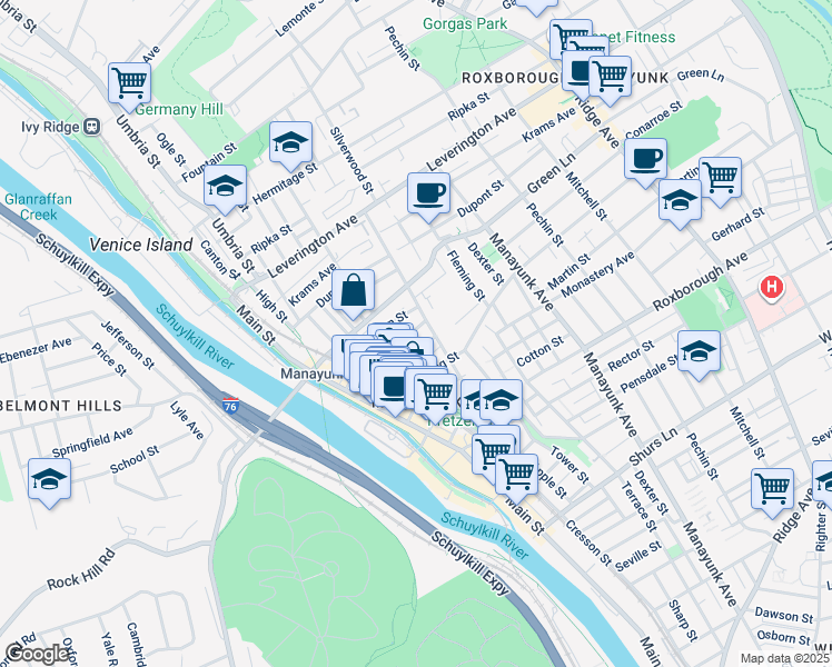 map of restaurants, bars, coffee shops, grocery stores, and more near 152 Gay Street in Philadelphia