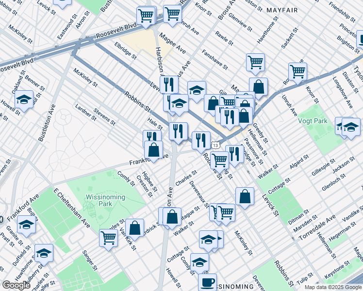 map of restaurants, bars, coffee shops, grocery stores, and more near 3022 Hale Street in Philadelphia
