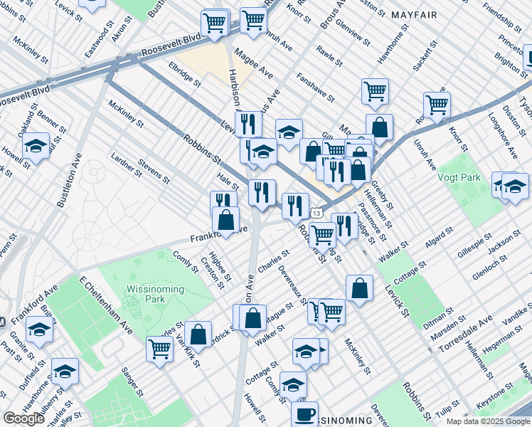 map of restaurants, bars, coffee shops, grocery stores, and more near 3022 Hale Street in Philadelphia