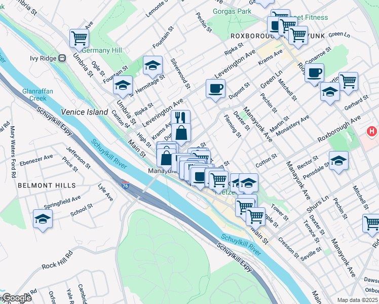 map of restaurants, bars, coffee shops, grocery stores, and more near in Philadelphia