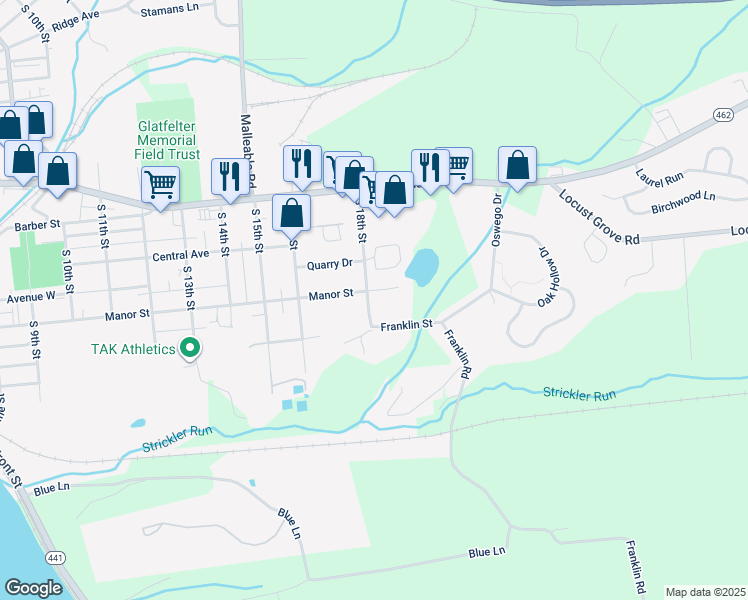 map of restaurants, bars, coffee shops, grocery stores, and more near 705 South 18th Street in Columbia