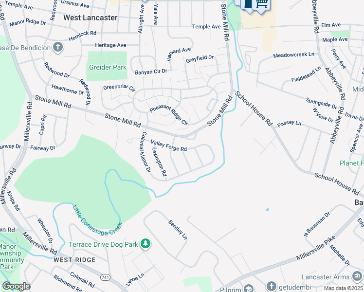 map of restaurants, bars, coffee shops, grocery stores, and more near 1683 Valley Forge Road in Lancaster