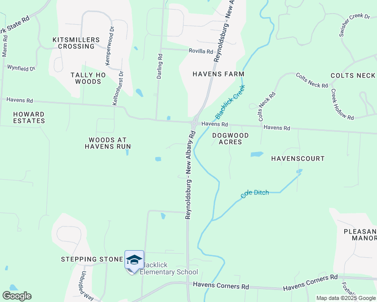map of restaurants, bars, coffee shops, grocery stores, and more near 2225 Reynoldsburg - New Albany Road in Blacklick