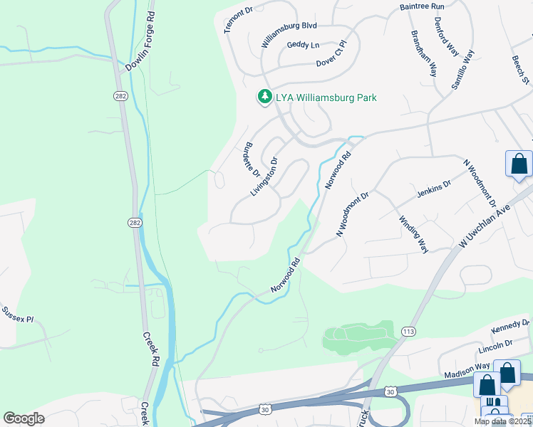 map of restaurants, bars, coffee shops, grocery stores, and more near 941 Burdette Drive in Downingtown