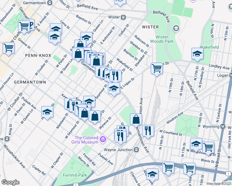 map of restaurants, bars, coffee shops, grocery stores, and more near in Philadelphia