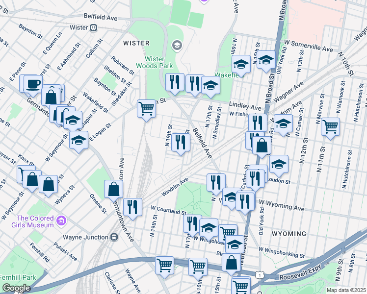 map of restaurants, bars, coffee shops, grocery stores, and more near 1801 Glenifer Street in Philadelphia