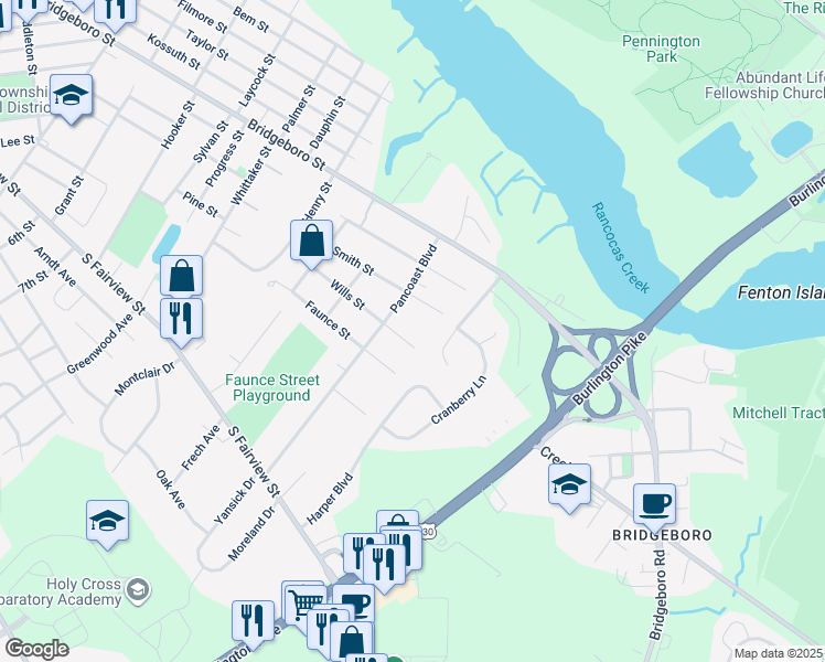 map of restaurants, bars, coffee shops, grocery stores, and more near 20 Silverwood Drive in Riverside