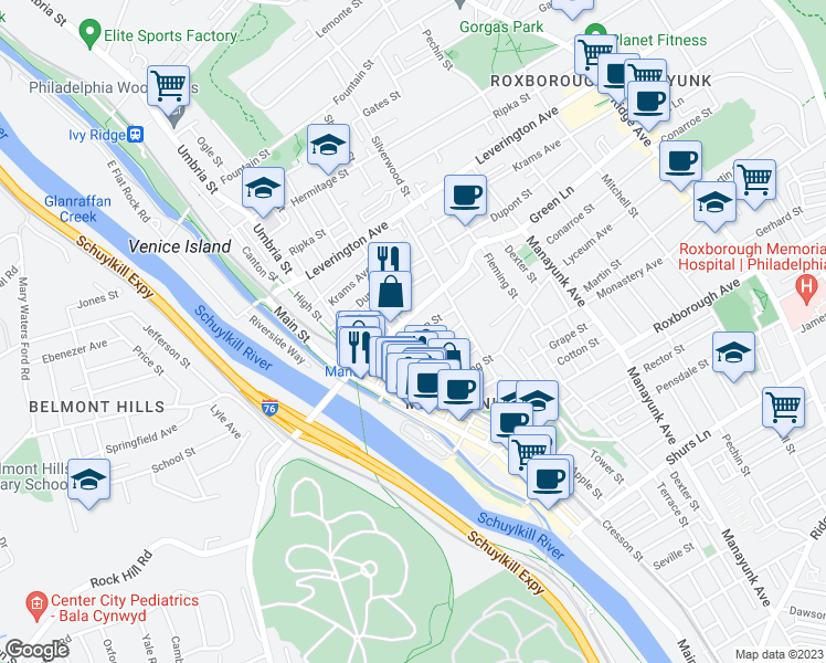 map of restaurants, bars, coffee shops, grocery stores, and more near 162 Carson Street in Philadelphia