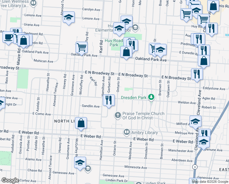 map of restaurants, bars, coffee shops, grocery stores, and more near 2996 Ontario Street in Columbus
