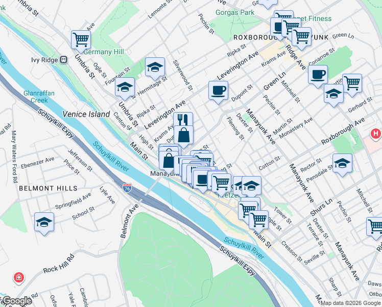 map of restaurants, bars, coffee shops, grocery stores, and more near in Philadelphia