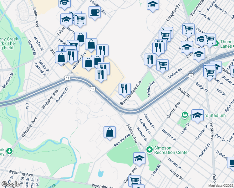 map of restaurants, bars, coffee shops, grocery stores, and more near 856 Foulkrod St in Philadelphia