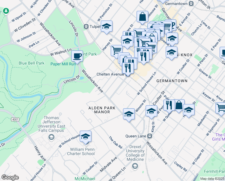 map of restaurants, bars, coffee shops, grocery stores, and more near in Philadelphia